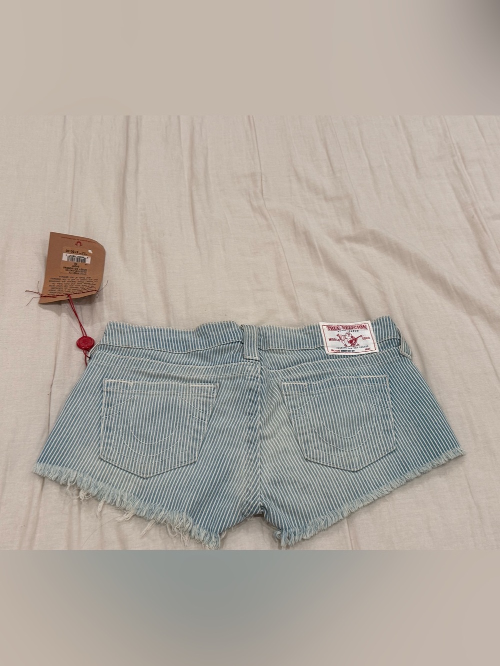 True Religion Pinstripe Bobby Cutoff Denim Shorts nwt 28